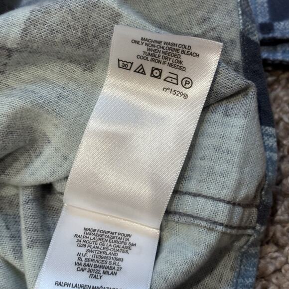 $225 RRL Double RL Ralph Lauren Blue Plaid Cotton Flannel Shirt Mens Size Medium - Picture 7 of 9